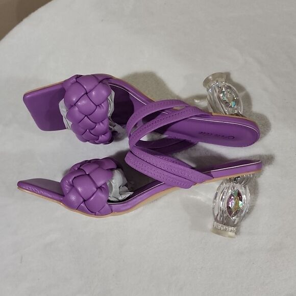 NEW Women's Braided Chunky Heel Sandals Slip On Backless Heels Mules Open Toe - Picture 5 of 11